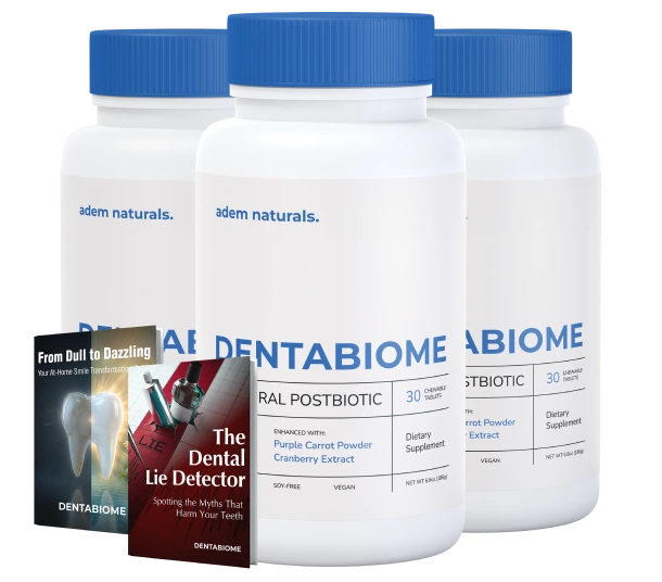 Three bottles of DentaBiome supplement, 90 day supply for gum and breath support